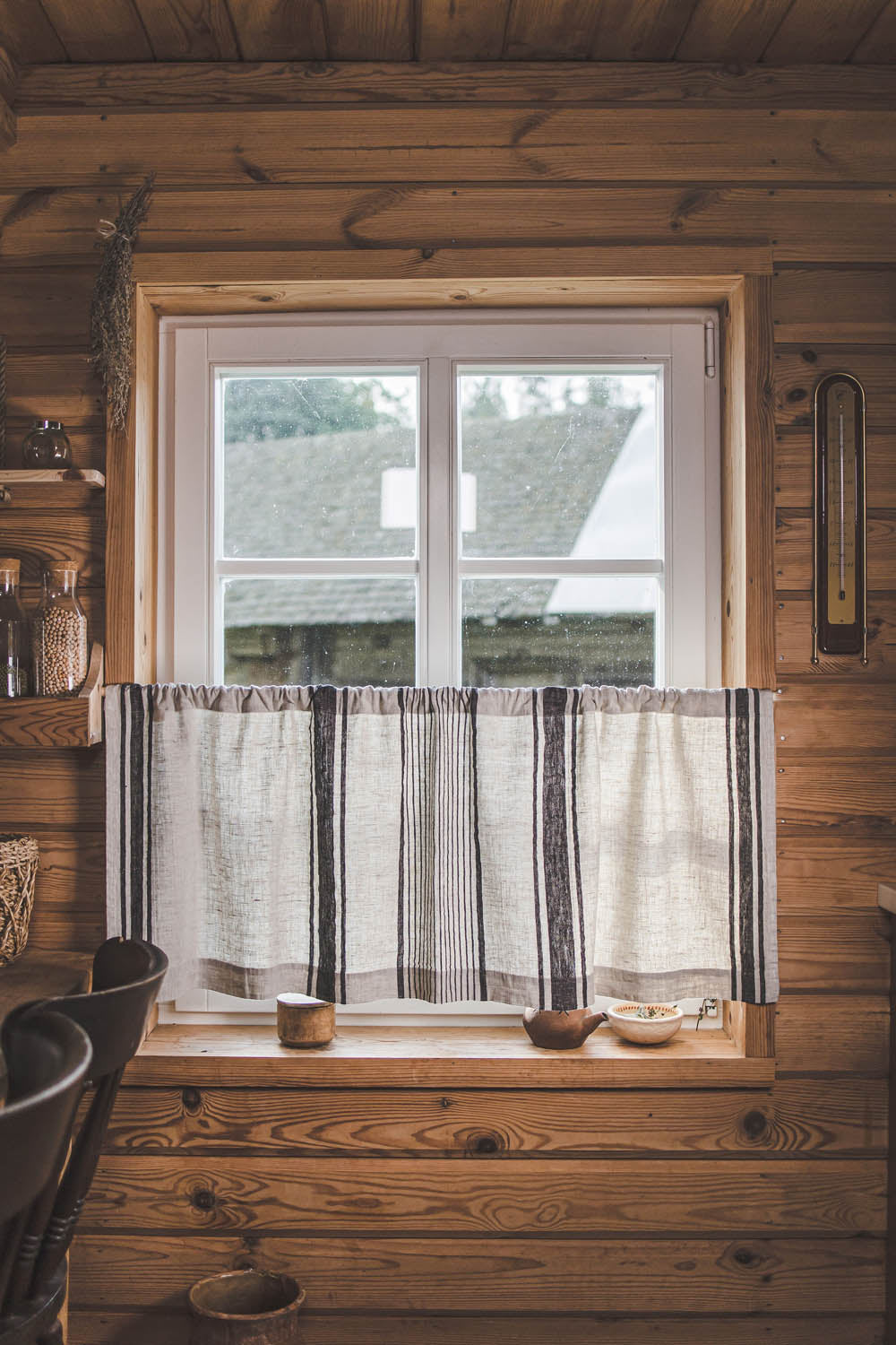 Café-Vorhang aus Leinen im französischen Stil mit klassischen schwarze – ForestlandLinen DE