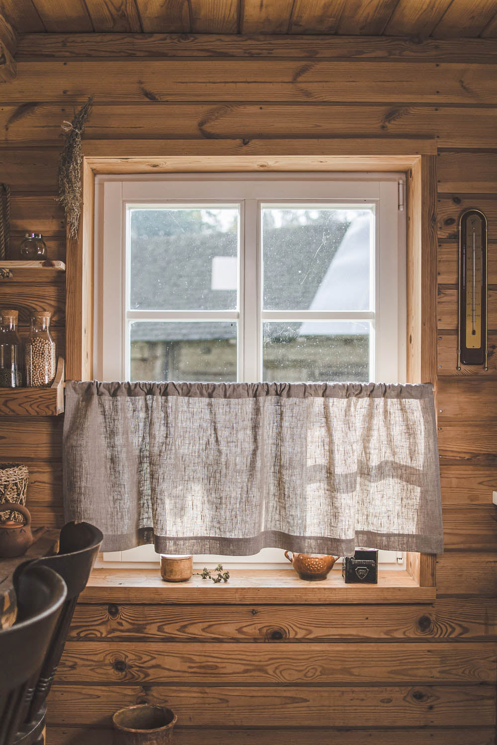 Schwerer Café-Vorhang aus natürlichem Leinen