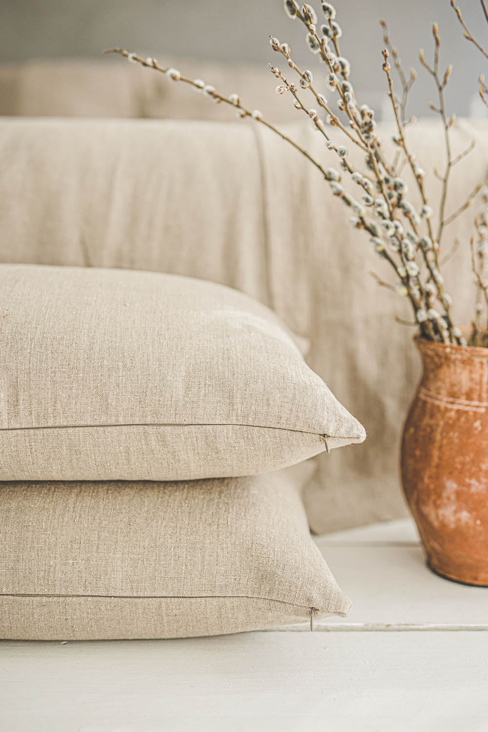 Natürlicher schwerer Kissenbezug aus Leinen
