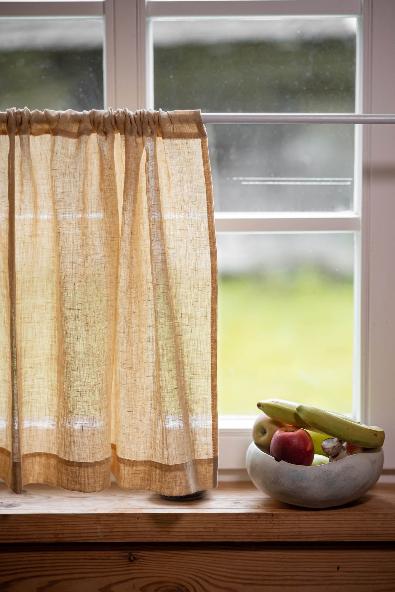 Transparenter Café-Vorhang aus Leinen in Weizen