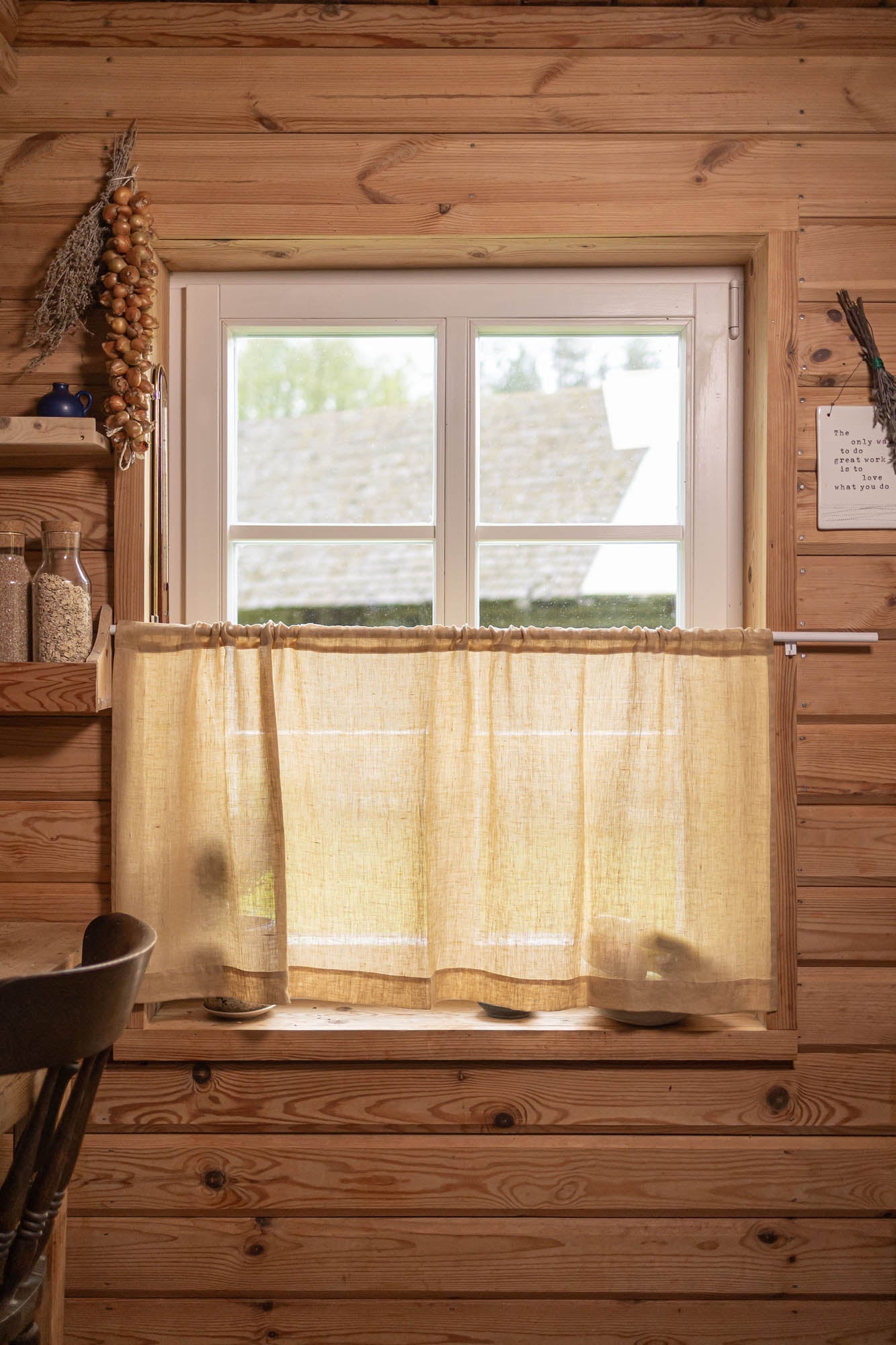 Transparenter Café-Vorhang aus Leinen in Weizen