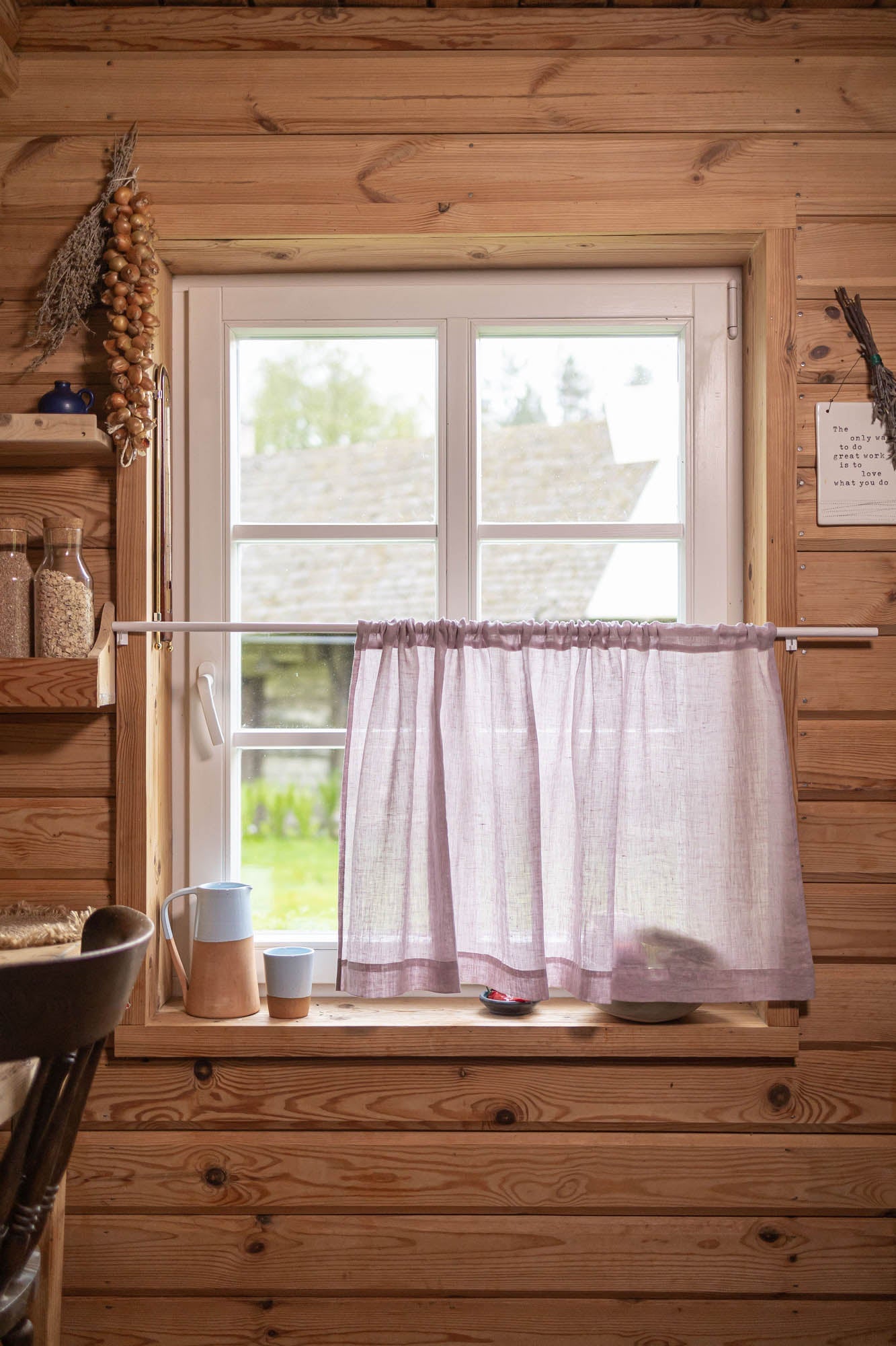 Transparenter Café-Vorhang aus Leinen in hellem Flieder