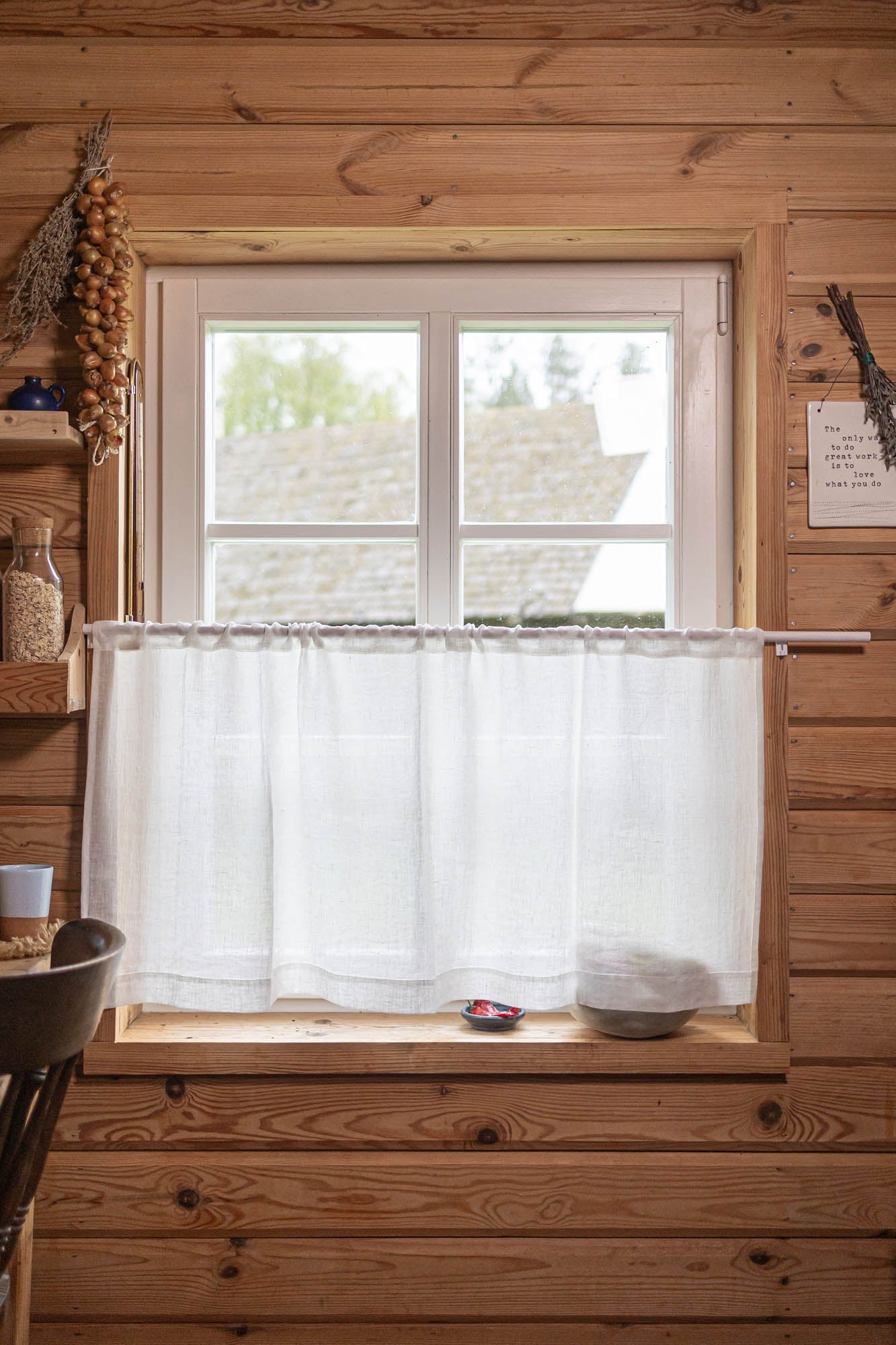 Transparenter Café-Vorhang aus Leinen in Off-White