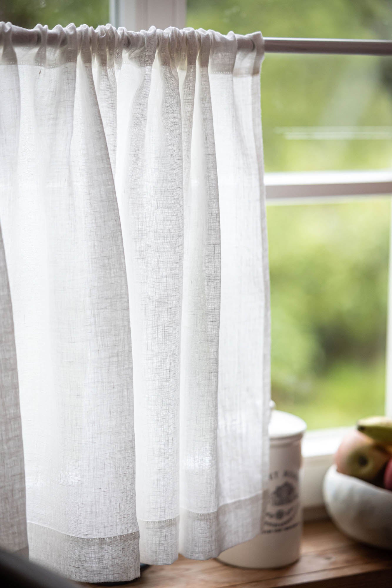 Transparenter Café-Vorhang aus Leinen in Off-White