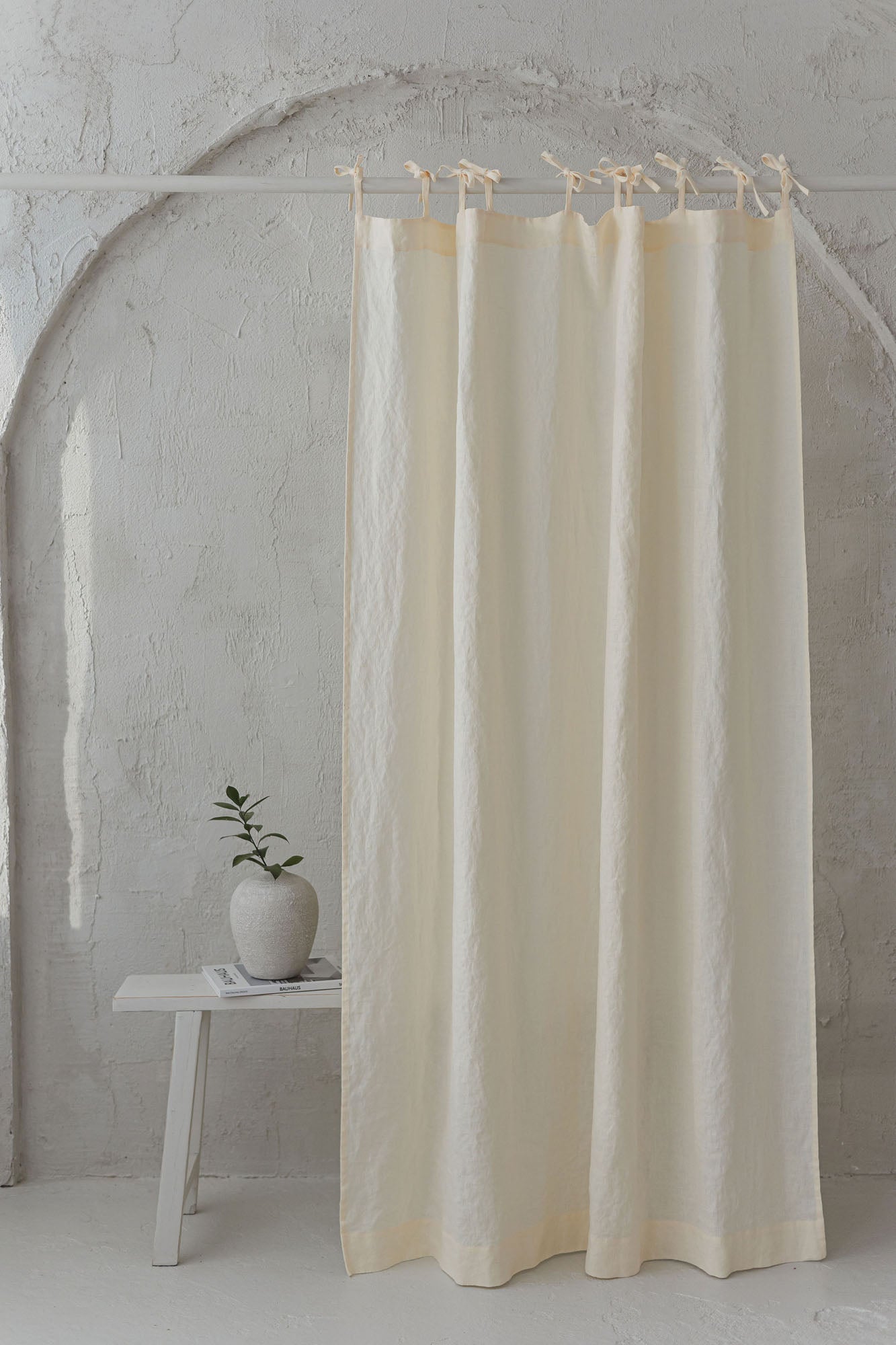 Vanillegelber Bindeband-Leinenvorhang