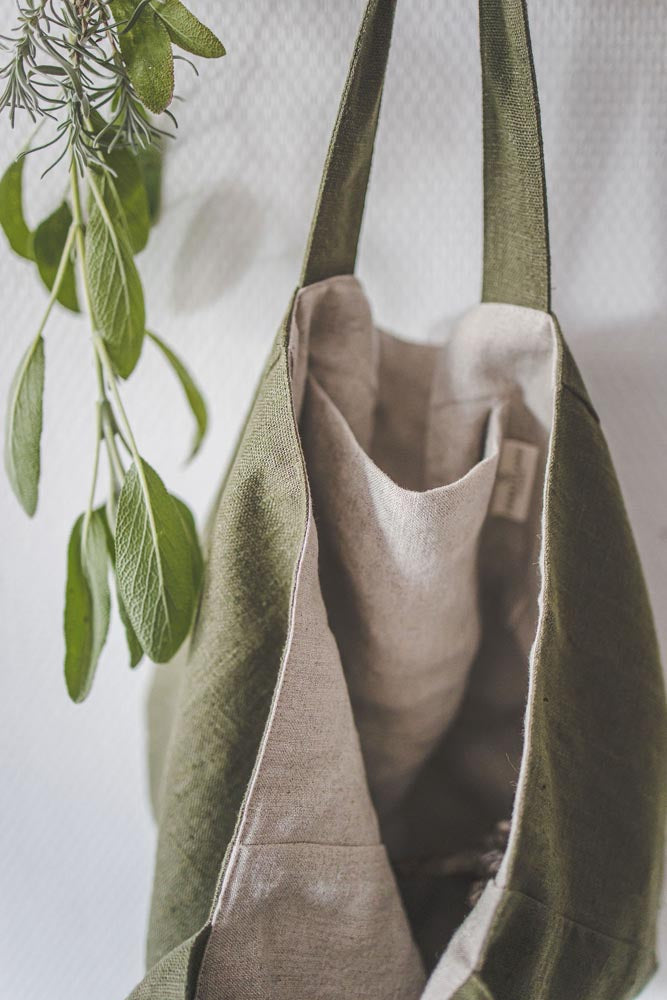 Waldgrüne Strandtasche aus Leinen