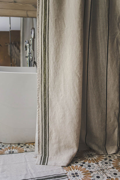 Leinen-Duschvorhang im französischen Stil mit grünen Streifen