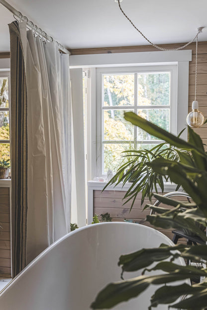 Leinen-Duschvorhang im französischen Stil mit blauen Streifen