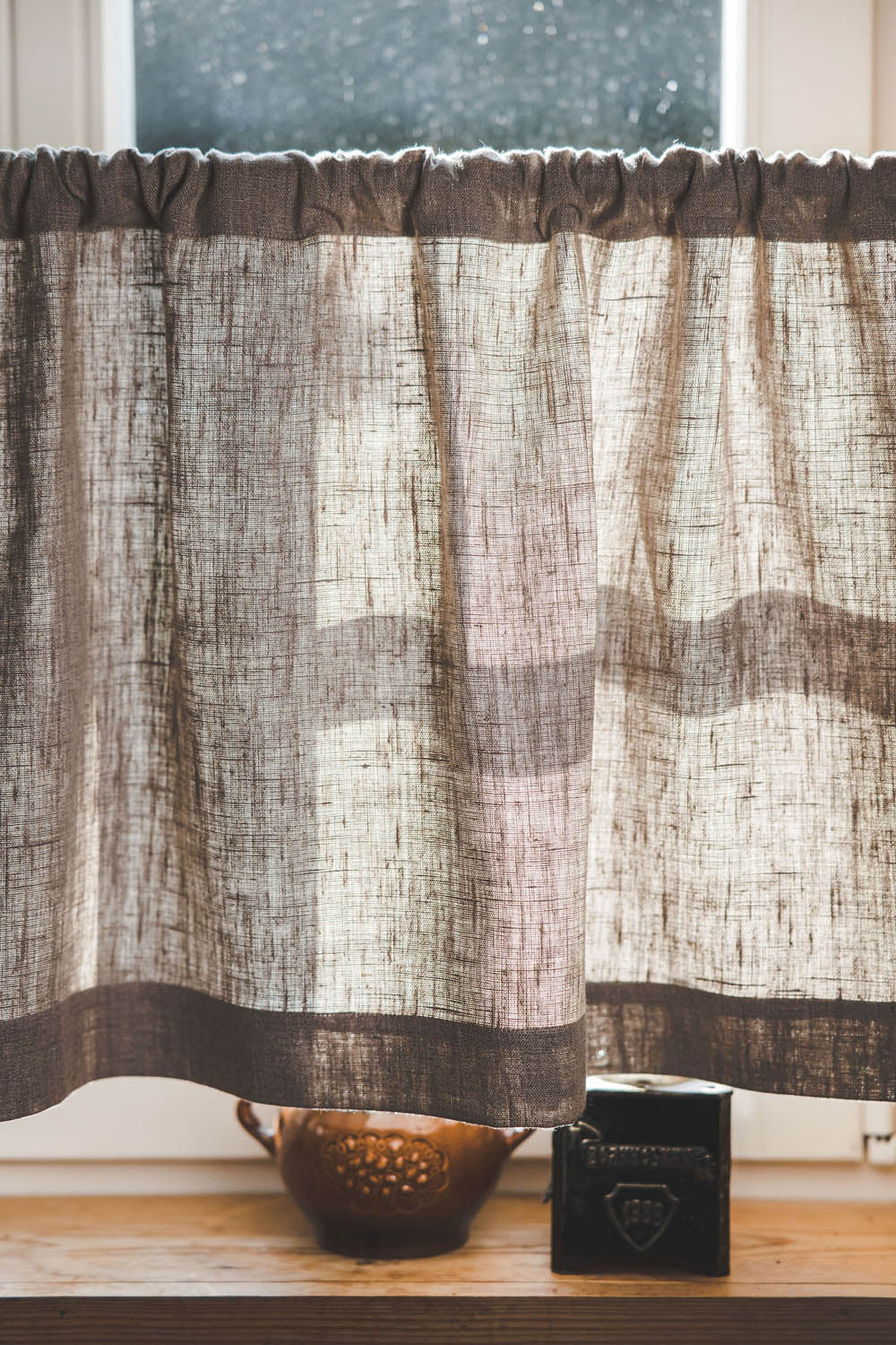 Schwerer Café-Vorhang aus natürlichem Leinen