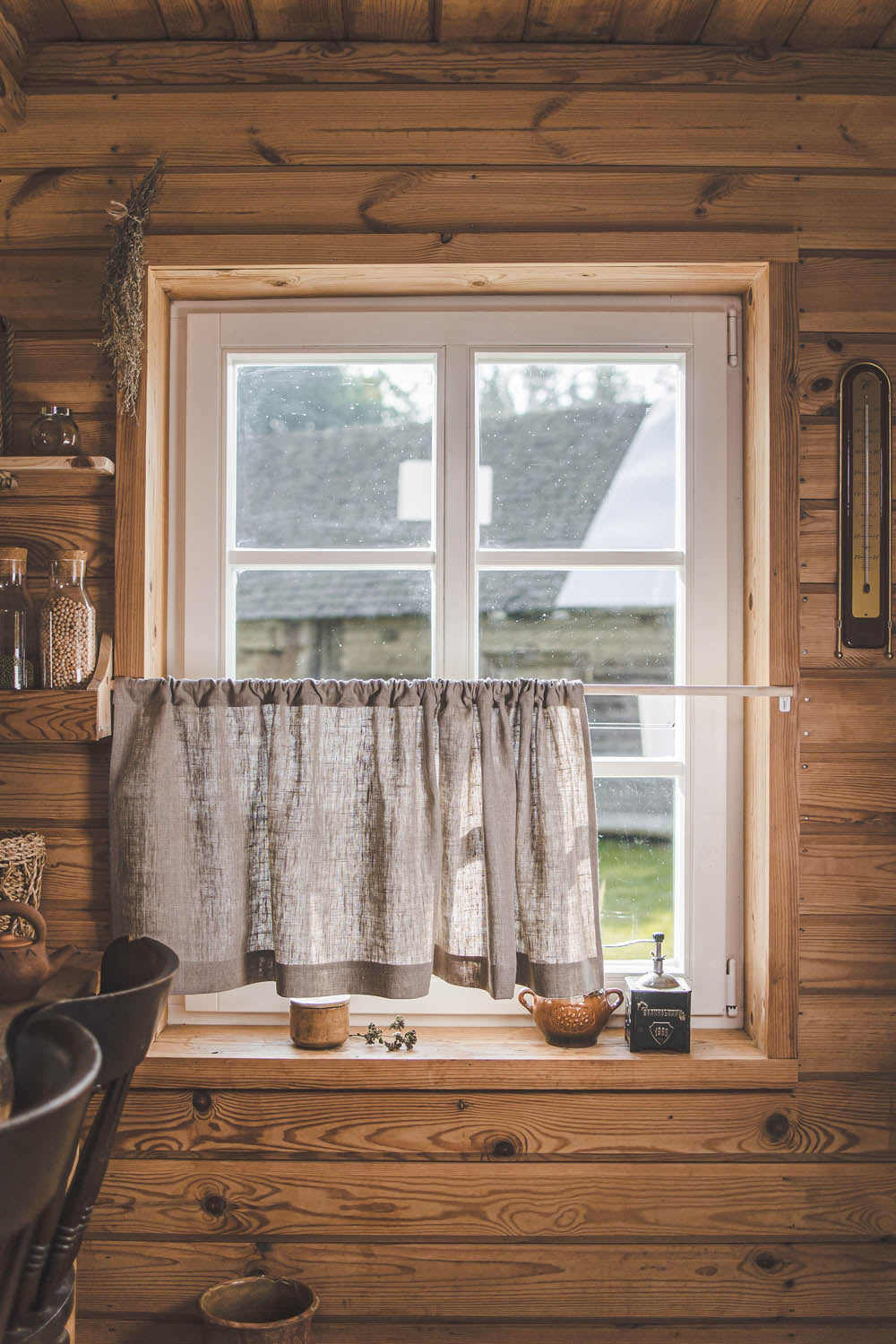 Schwerer Café-Vorhang aus natürlichem Leinen