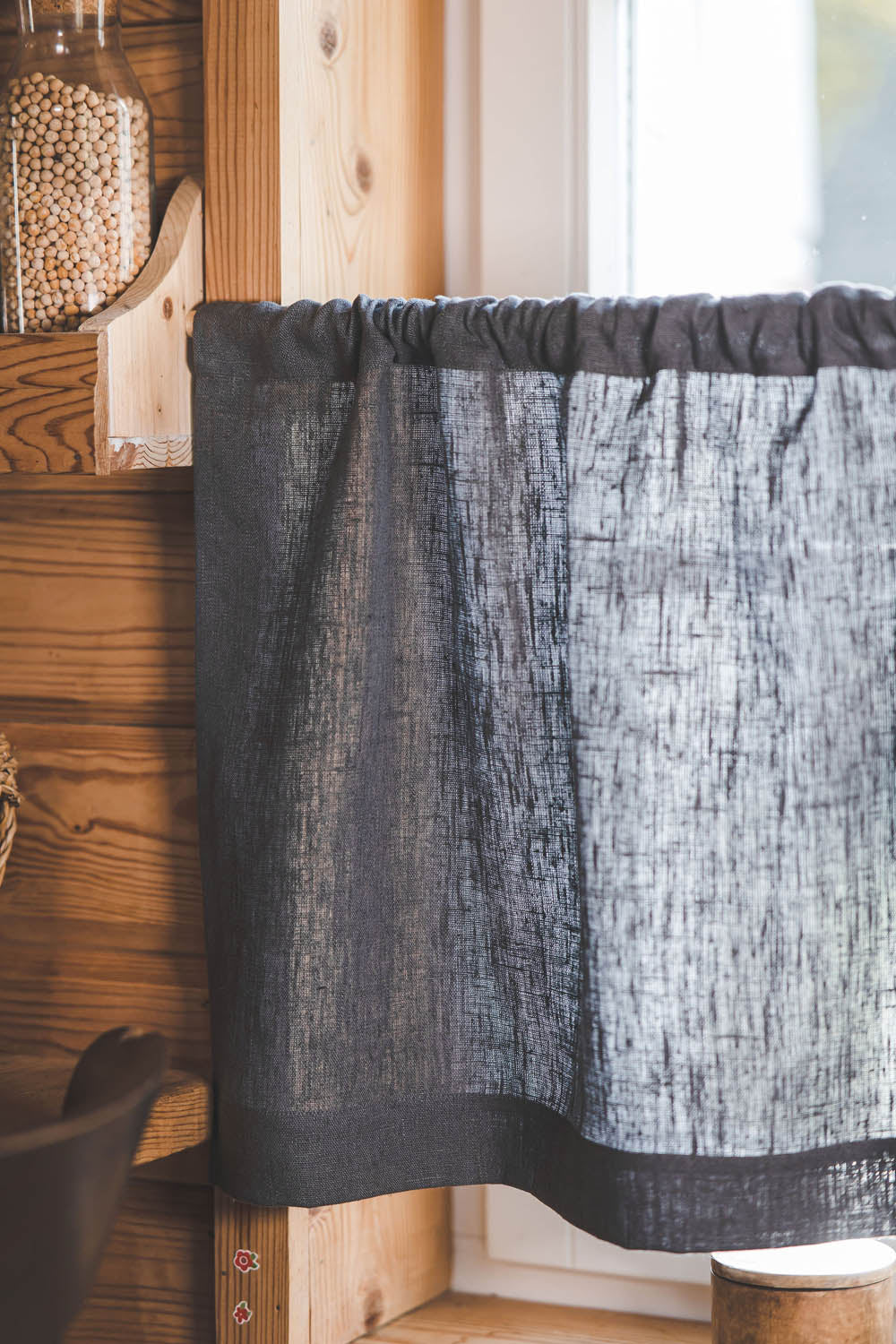 Schwerer Café-Vorhang aus Leinen in Anthrazitgrau