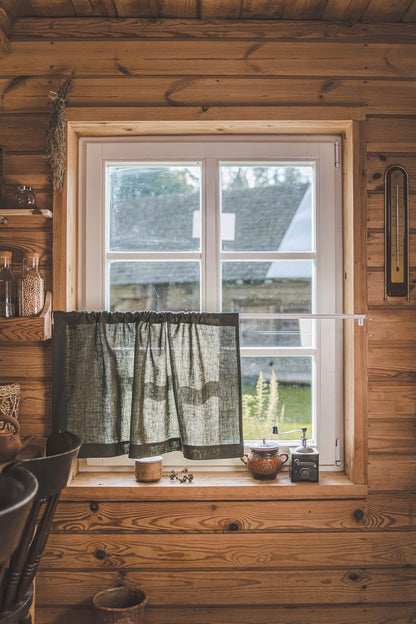 Waldgrüner Café-Vorhang aus Leinen