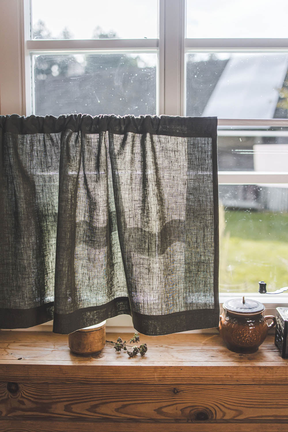 Waldgrüner Café-Vorhang aus Leinen
