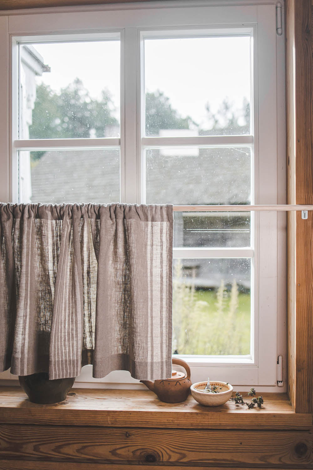 Café-Vorhang aus Leinen im französischen Stil mit klassischen Naturstr – ForestlandLinen DE