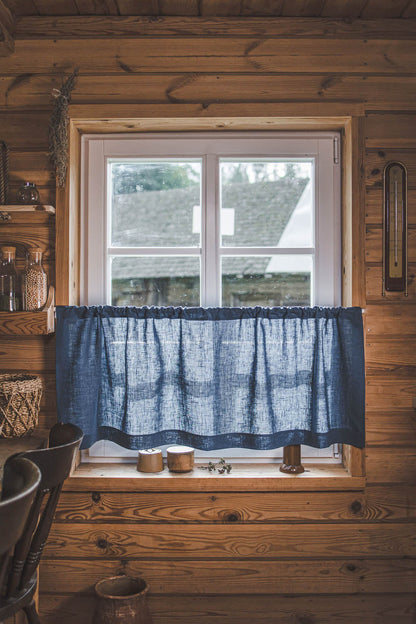 Kornblumenblauer Café-Vorhang aus Leinen