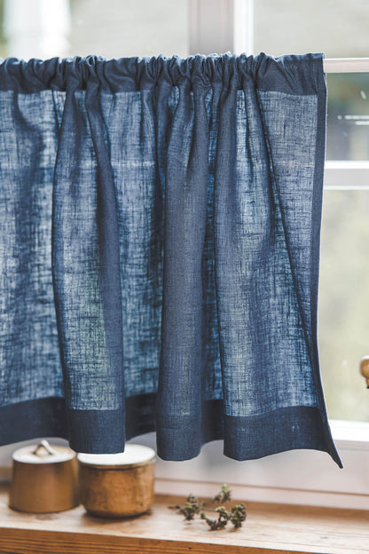 Kornblumenblauer Café-Vorhang aus Leinen
