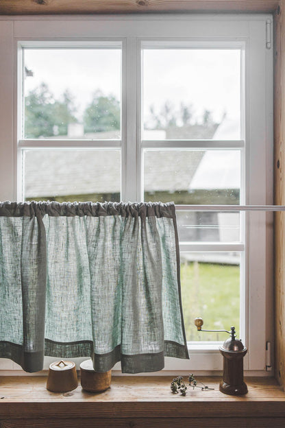 Frostiger grüner Café-Vorhang aus Leinen
