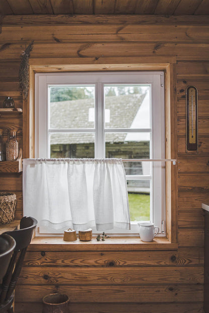 Cremeweißer Café-Vorhang aus Leinen