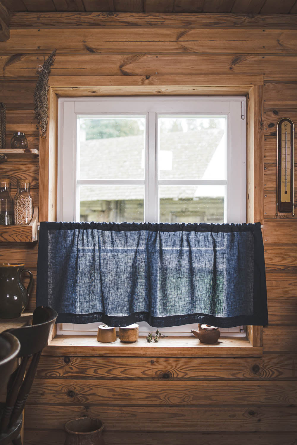 Mitternachtsblauer Café-Vorhang aus Leinen