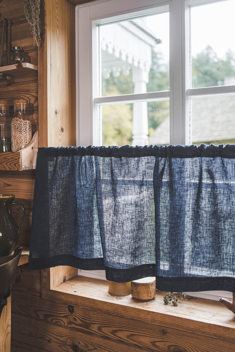 Mitternachtsblauer Café-Vorhang aus Leinen