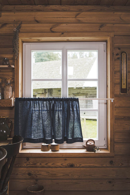 Mitternachtsblauer Café-Vorhang aus Leinen
