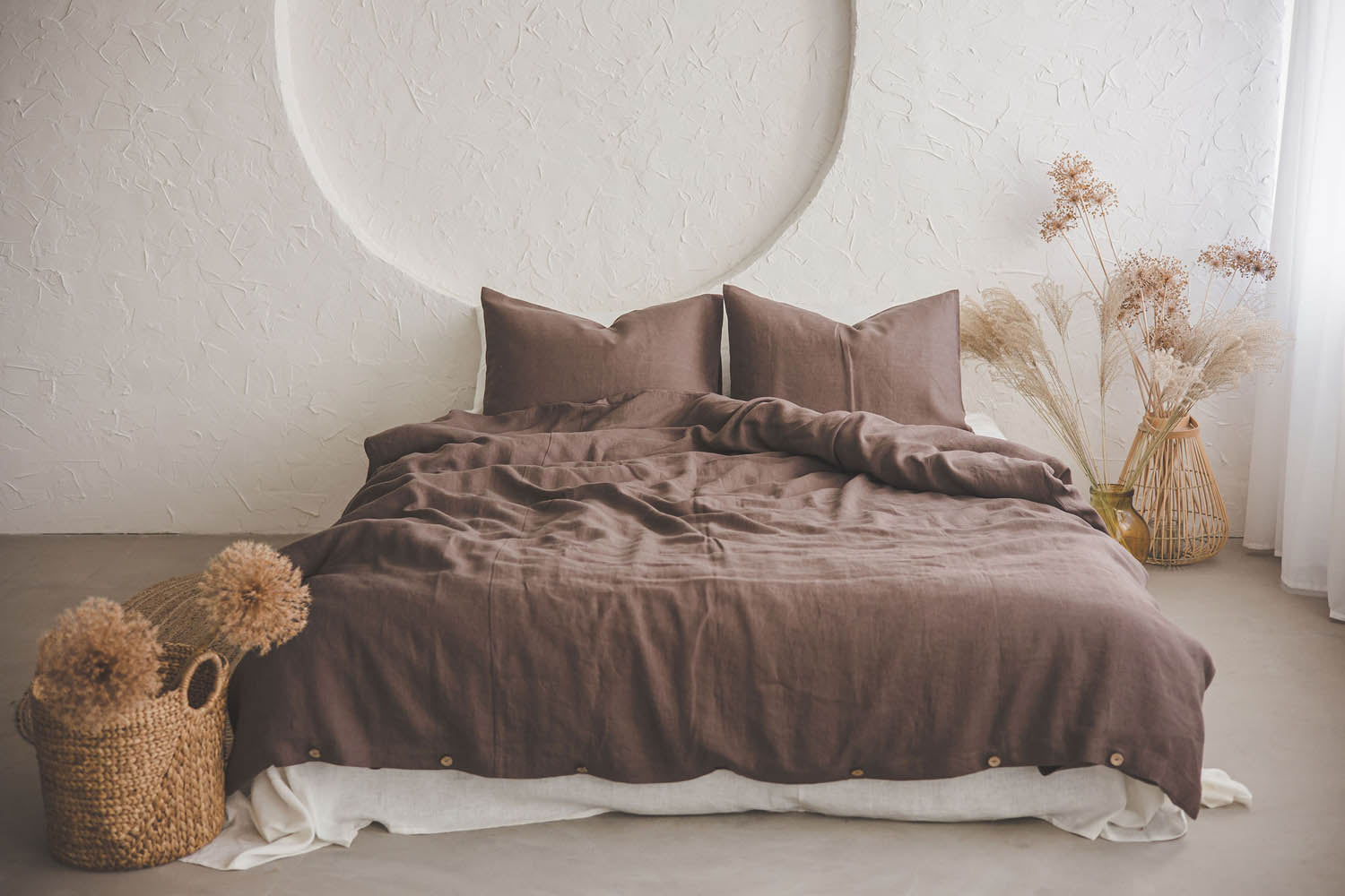 Bettbezug aus Kakaoleinen mit Knöpfen