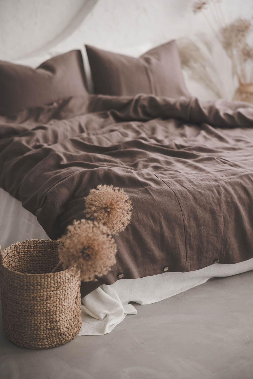 Bettbezug aus Kakaoleinen mit Knöpfen