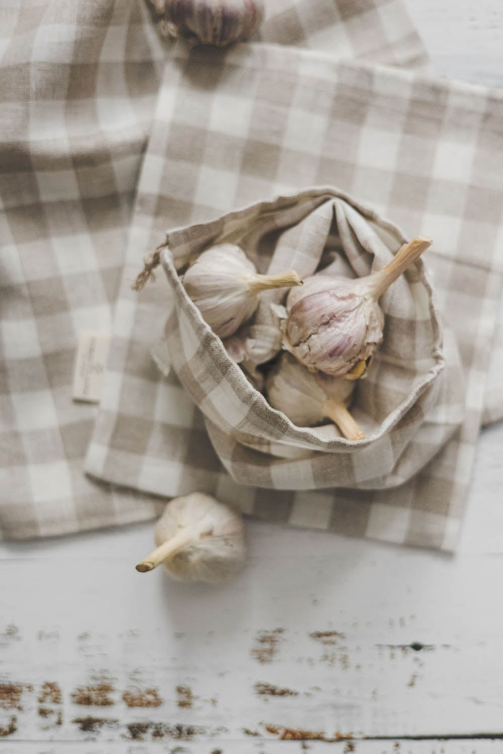 Karierter Brotbeutel aus Leinen