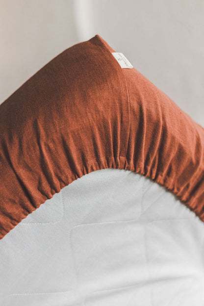 Leinen-Spannbettlaken in gebranntem Orange