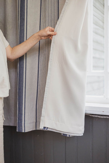 Verdunkelungsvorhang aus Leinen im französischen Stil mit blauen Streifen und multifunktionalem Kräuselband