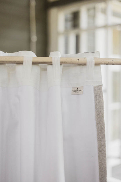 Grau-schwarz gestreifter Leinen-Vorhang mit Baumwollfutter und multifunktionalem Kräuselband