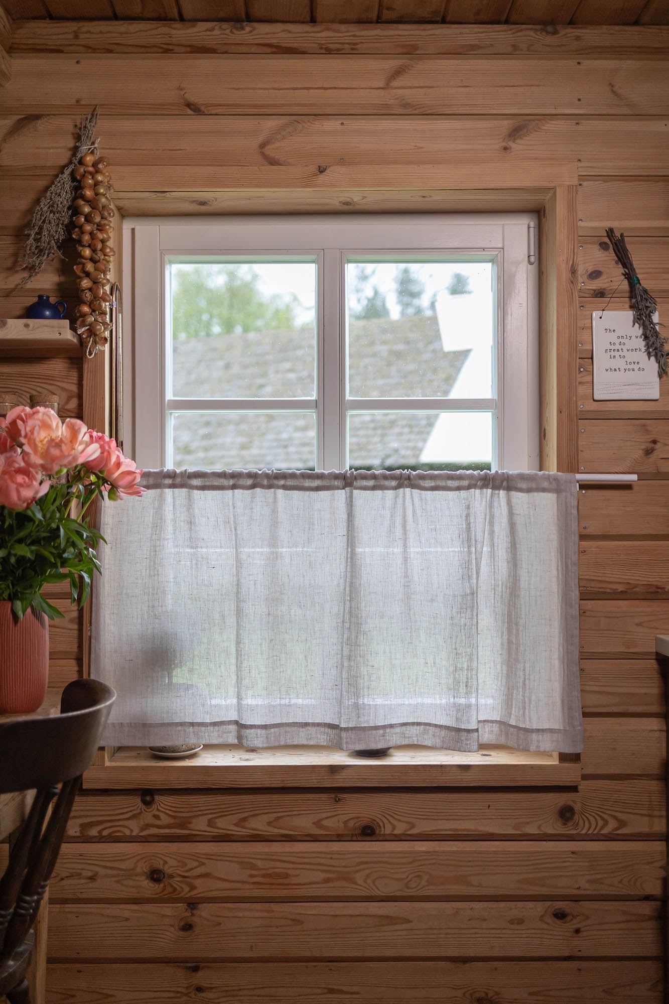 Transparenter Café-Vorhang aus Leinen in weißem Sand