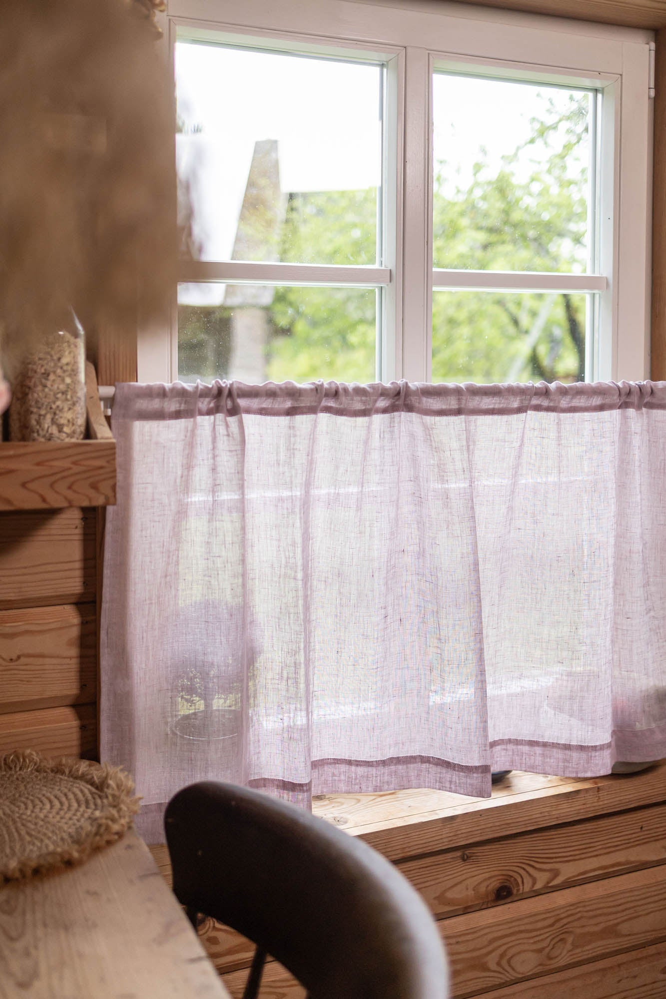 Transparenter Café-Vorhang aus Leinen in hellem Flieder