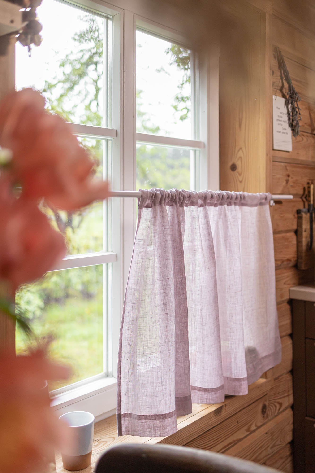 Transparenter Café-Vorhang aus Leinen in hellem Flieder