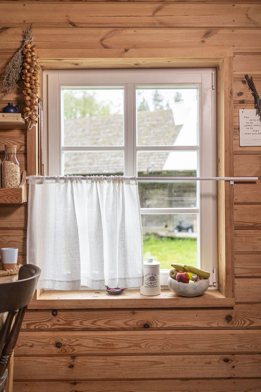 Transparenter Café-Vorhang aus Leinen in Off-White