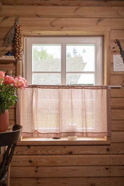 Transparenter Café-Vorhang aus Leinen in nebligem Rosa