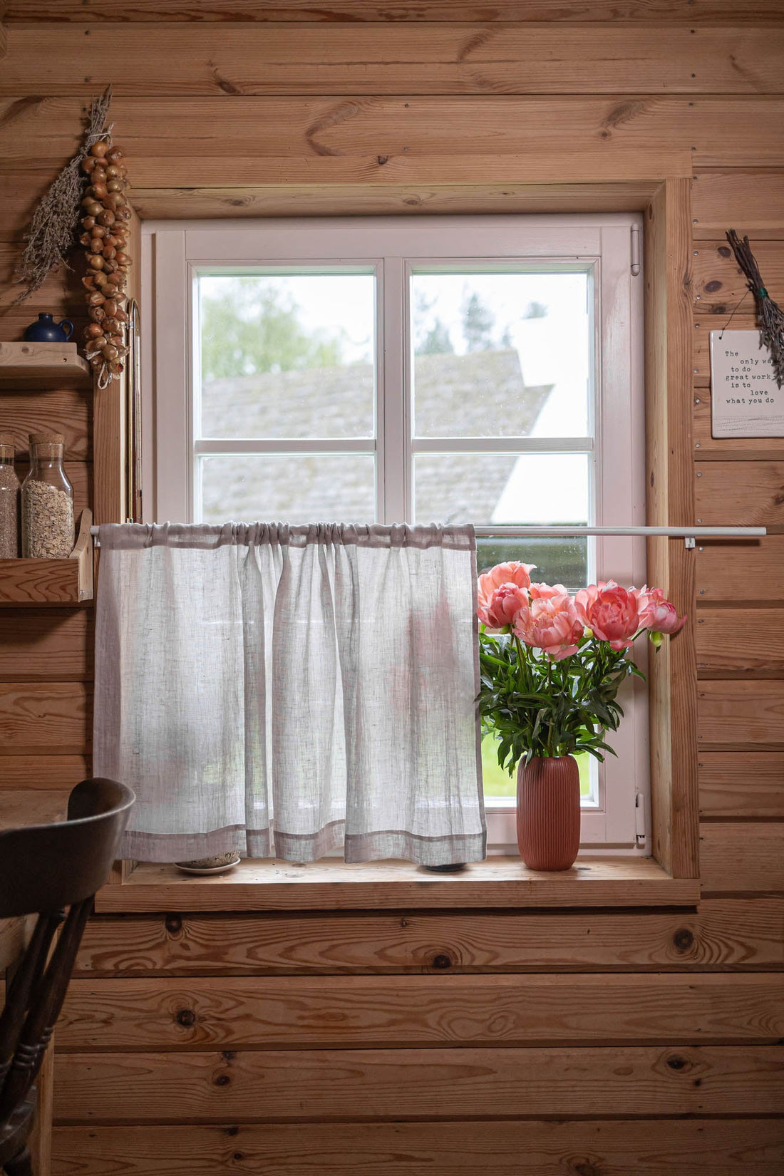 Transparenter Café-Vorhang aus Leinen in weißem Sand