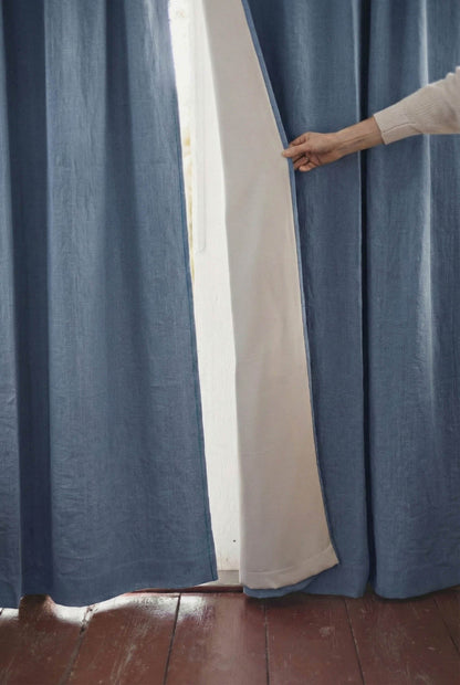 Verdunkelungsvorhang aus Denimblauem Leinen mit multifunktionalem Kräuselband