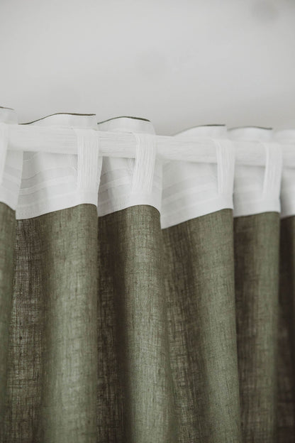 Graugrüner Leinenvorhang mit multifunktionalem Gardinenband