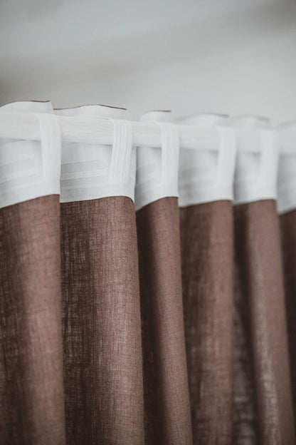 Kakaofarbener Leinenvorhang mit multifunktionalem Gardinenband