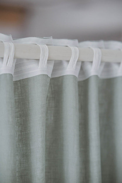 Frostiger grüner Leinenvorhang mit multifunktionalem Gardinenband