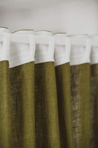 Moosgrüner Leinenvorhang mit multifunktionalem Gardinenband