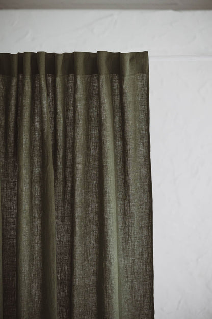 Waldgrüner Leinenvorhang mit multifunktionalem Gardinenband
