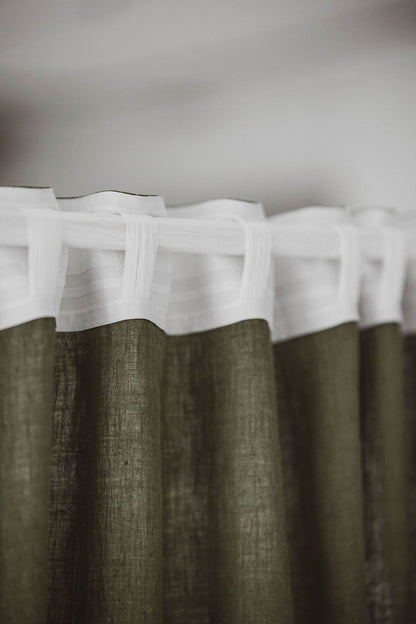 Waldgrüner Leinenvorhang mit multifunktionalem Gardinenband
