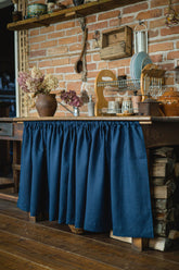 Mitternachtsblauer Leinen-Schrankvorhang