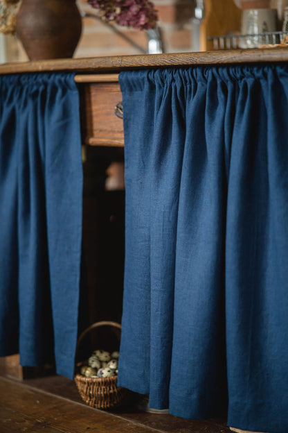 Mitternachtsblauer Leinen-Schrankvorhang