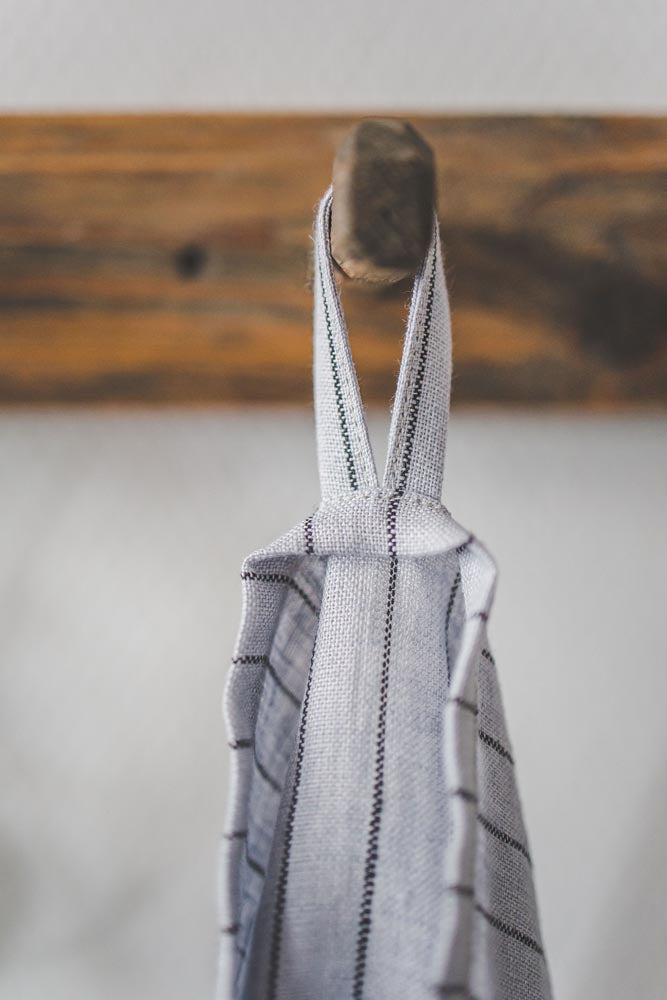 Graue Geschirrtücher aus Leinen mit schwarzen Streifen – 2er-Set