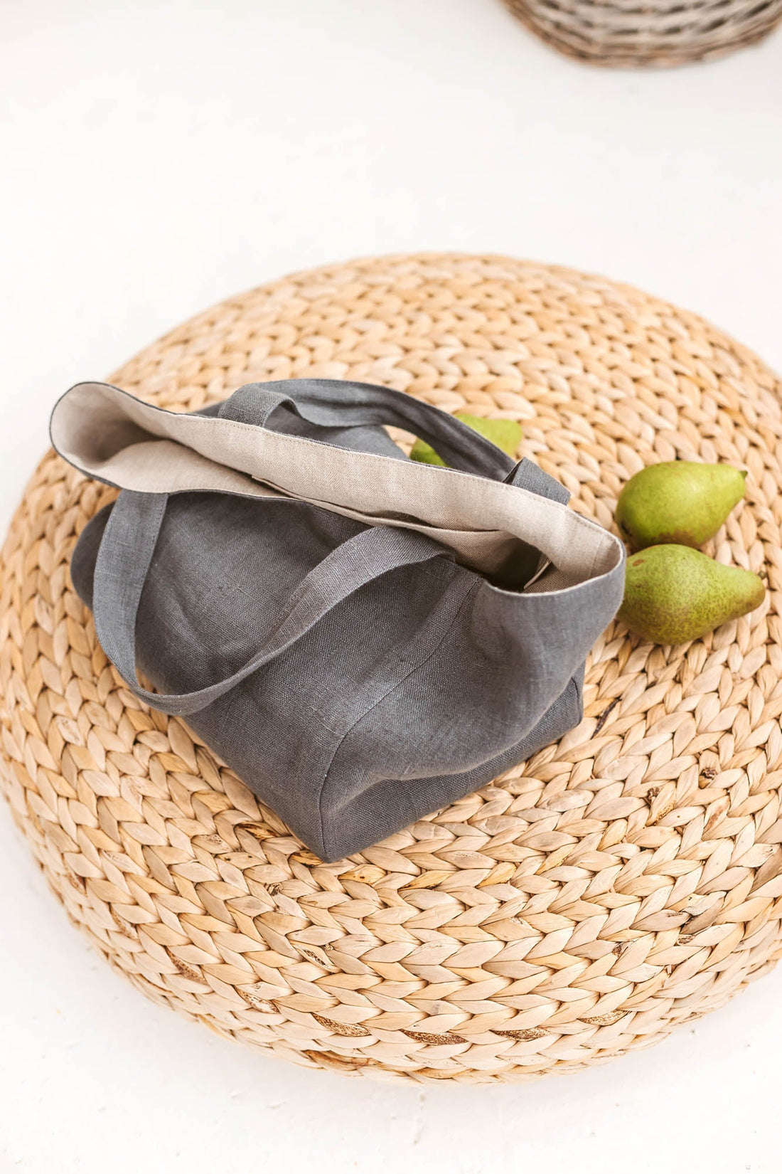 Anthrazitgraue Leinenhandtasche