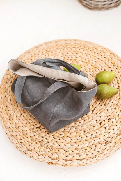 Anthrazitgraue Leinenhandtasche