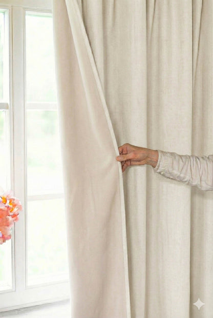 Verdunkelungsvorhang aus cremefarbenem Leinen mit multifunktionalem Kräuselband
